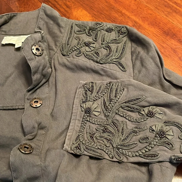 LOVE SAM Olive Green snap front jacket drawstring waist 100% cotton size medium - Picture 3 of 14